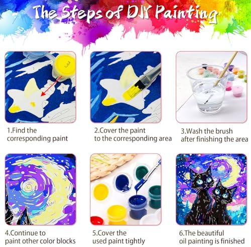 Yunnuo Paint by Numbers Kit for Adults Beginner,Two Black Cats Paint by Numbers, Starry Night Cat Number Painting Suitable for Home Wall Decoration and Gifts (16x20 Inch) - Image 6