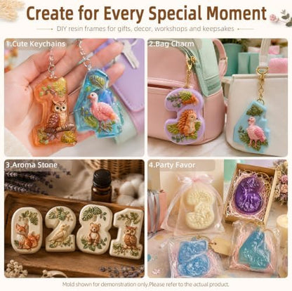3D Woodland Animal Number Resin Molds Set, 0-9 Creature Silicone Mold - Image 3