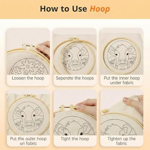 ZMHKJZDQ Punch Needle Kits for Beginners,DIY Punch Needle Embroidery with Fabric, Hoops, Yarns and Sewing Needles for Adults Children Festival Gift and Home Decor, 20x20cm (Grassland Highland Cow) - Image 7