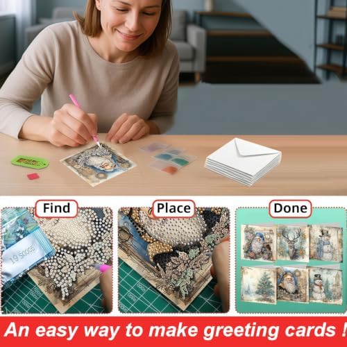 LSQFS Diamond Art Retro Christmas Card Set with Matching Envelopes,6 Pieces - Image 4