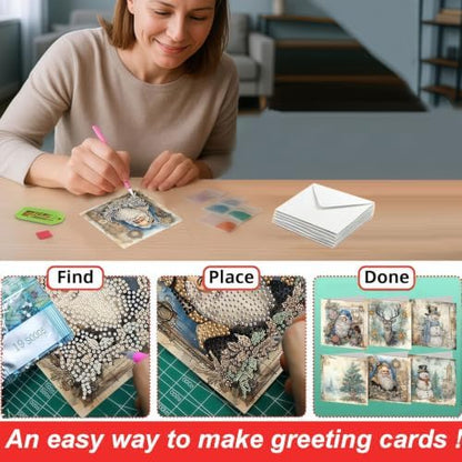 LSQFS Diamond Art Retro Christmas Card Set with Matching Envelopes,6 Pieces - Image 4