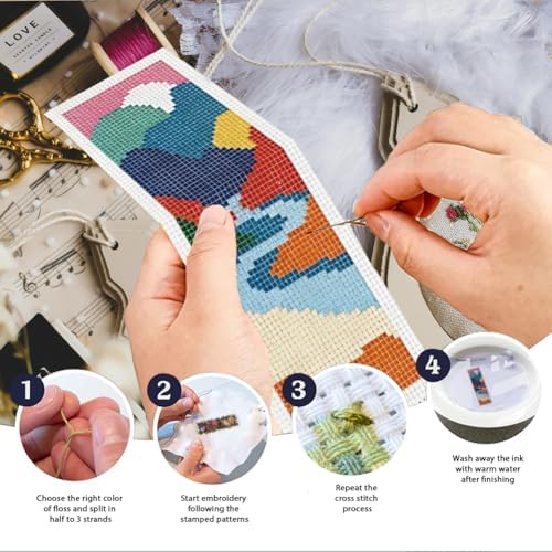 INFUNLY Mountain Cross Stitch Bookmark Kit 10x7.7 Nature Scenery Needlework Bookmark Set River Mountains Cross Stitch Bookmarks Kit DIY Sunset Embroidery Bookmarks Kit for Book Lovers Craft Gift - Image 4