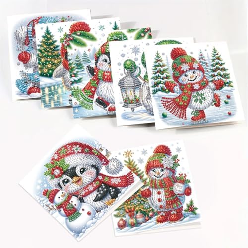 8pcs Christmas Diamond Painting Greeting Cards Christmas snowman & penguin, for Blessings and Wishes, Special Shape Crystal Partial Mosaic Making Craft, Paper Material, DIY Gifts for Holiday - Image 6