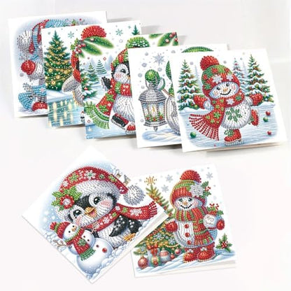8pcs Christmas Diamond Painting Greeting Cards Christmas snowman & penguin, for Blessings and Wishes, Special Shape Crystal Partial Mosaic Making Craft, Paper Material, DIY Gifts for Holiday - Image 6