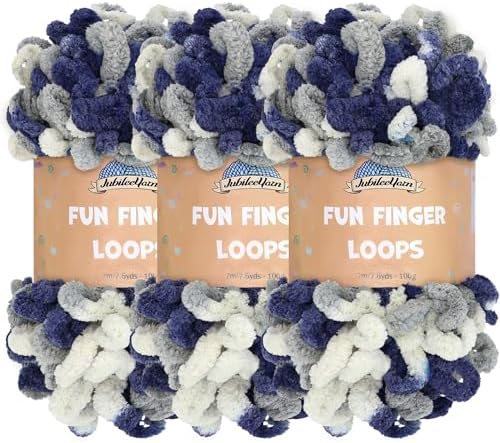JubileeYarn Fun Finger Loops Yarn - Multicolor Navy Grey - 3 Skeins by BambooMN