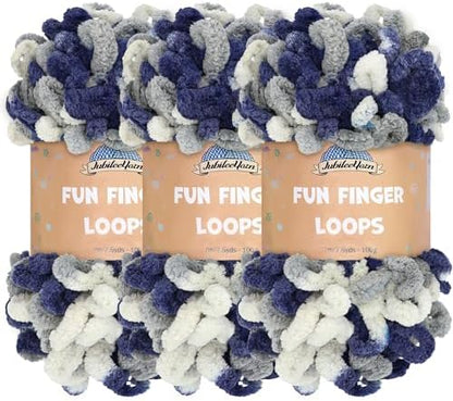 JubileeYarn Fun Finger Loops Yarn - Multicolor Navy Grey - 3 Skeins by BambooMN