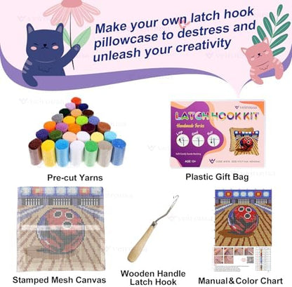 veirousa Latch Hook Kits for Adults, DIY Bowling Ball Pillow & Rug Craft Kit for Beginners, Sport-Themed Handmade Yarn Art, Relaxing Home Sofa Decor Gift 17x17 Inch - Image 3