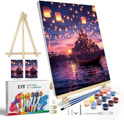 JOOZ Paint by Numbers Kit for Adults with Frame, Castle Paint by Number with Easel, DIY Sunset Boat Easy Paint by Numbers Landscape for Home Wall Decor 8 x 12 Inch by Jooz
