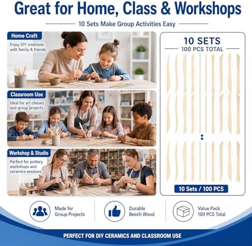 Ferrochef 10 Set 100 Pcs Clay Tools, Beech Sculpting Tools, Classic Style - Image 6