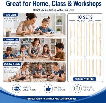 Ferrochef 10 Set 100 Pcs Clay Tools, Beech Sculpting Tools, Classic Style - Image 6