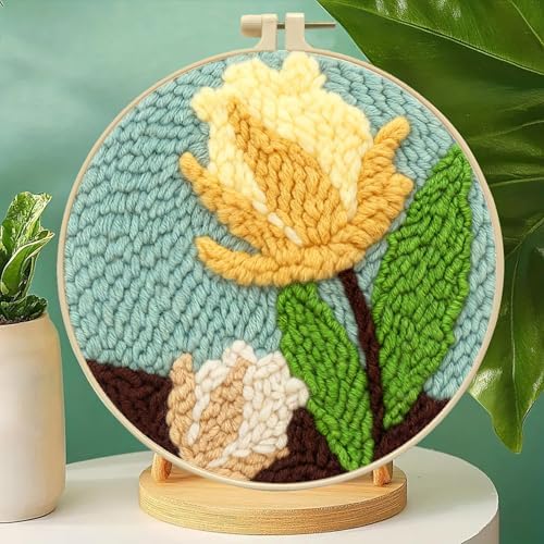 Zhenqing Lily Flower Punch Needle Embroidery Kit | 29x29cm Botanical Design with Hoop & Tools | DIY 3D Textured Wall Art for Beginners(Z95095C) - Image 2