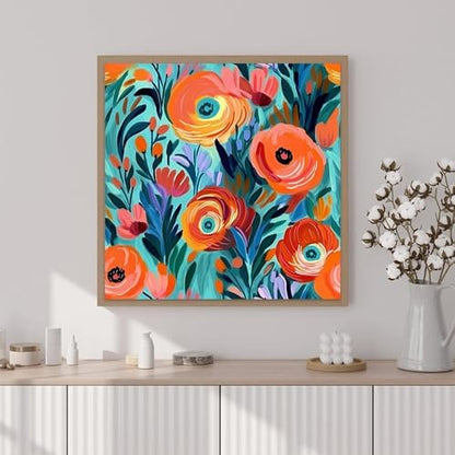 Artunion Framed Paint by Numbers Kit for Adults Beginners & Kids Ages 8-12,Red Flowers Paint by Number with Frame,Floral Paint by Numbers Kit on Canvas 10 * 10 Inch Without Easel - Image 2