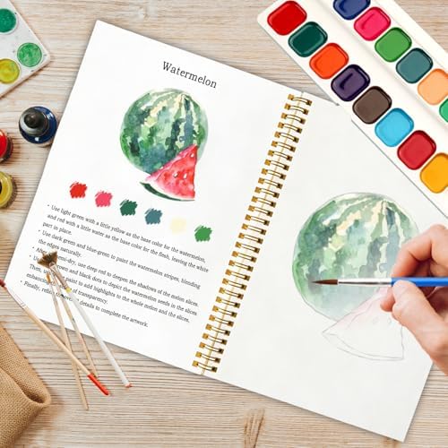 Fruit-Themed Watercolor Workbook, Water Coloring Book, 12 Different Patterns of DIY Designs, Summer Fruit Painting Book for Beginners, Stress Relieving and Relaxing Art Gift (Fruit) - Image 5