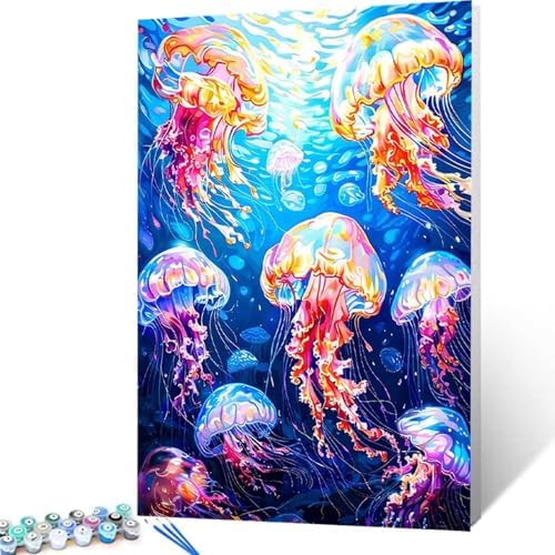 Paint by Numbers Kit for Adults Beginner, Animal Paint by Numbers Jellyfish, DIY Easy Acrylic Watercolor Oil Painting Kit with Brushes, Arts and Crafts for Adult for Home Wall Decor 40x54 in K-77 - Image 4