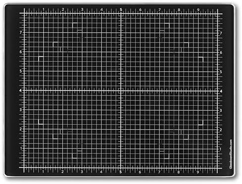 GLASSBOARD STUDIO Rich Black Glass Craft Mat (9x12in) - Magnetic, Heat & Scratch Resistant, Stain-Proof for Crafting, Cutting, Painting, Mixed Media Artwork - Grid & Angle Lines, Non-Slip Rubber Feet by GlassboardStudio