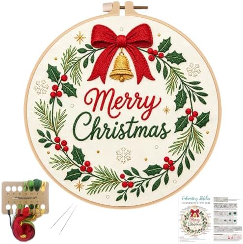 Louise Maelys Merry Christmas Wreath Embroidery Kit for Beginners Adults by LouiseMaelys