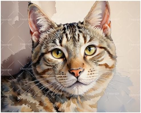 Pet Art Paint by Numbers Kit for Adults - DIY Watercolor Tabby Cat with Yellow Eyes Painting on Canvas 8x12In, Framed Acrylic Paint Set, Suitable for Beginners, Art for Home Decoration/Gifts by Unknown
