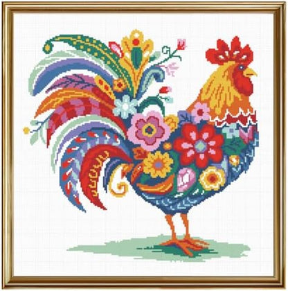 FREEBLOSS 11CT Stamped Cross Stitch Kit for Adults Beginners with Instructions Chicken and Flower Pattern Cross Stitch Kit Embroidery Wall Art Decoration No Frame 17x17in/45x45cm by FreeandCreativeCraftsArt
