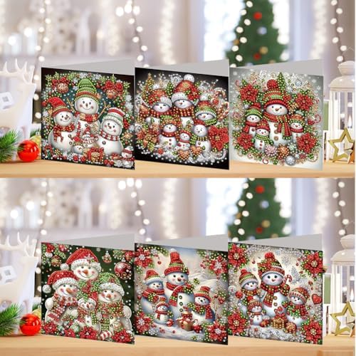 Diamond Art Christmas Cards Kit, 6PCS DIY Diamond Painting Christmas Cards with Envelopes, 5D Diamond Dot Greeting Cards for Adults, Xmas Card for Holiday Crafting Gifts (Xmas Snowman) - Image 2