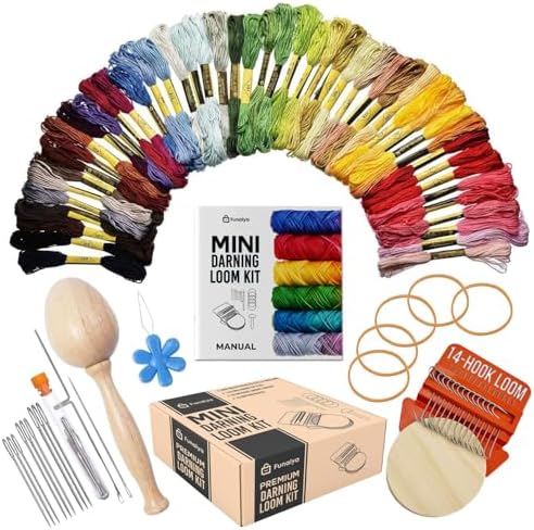 Funalya Complete Darning Loom Kit, Egg,14 Hook Darning Loom, 50 Threads, Guide by Funalya