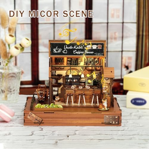 DIY Miniature House Kit (Vintage Coffee Shop) Tiny Dollhouse Kits for Adults to Build, Mini Model Kits with LED&Music Box, Wooden Adults Crafts Puzzles, Birthday Gifts for Family Friends - Image 3