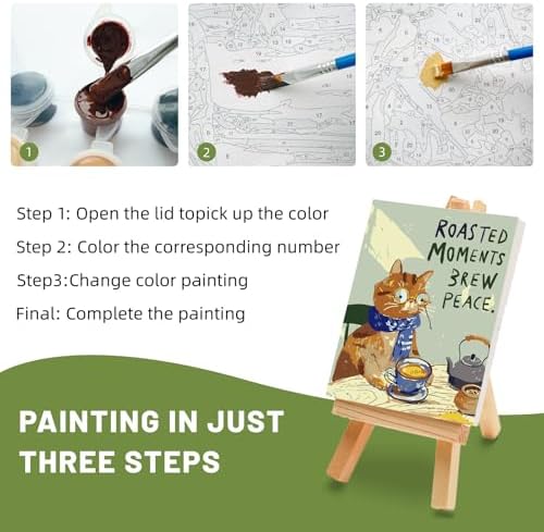 4 Pack Framed Paint by Numbers Kit for Adults Beginner with Wooden Easel, Funny Cat Easy Paint by Numbers with Frame, DIY Cute Animal Number Painting for Adults Canvas for Home Decor Gift 8x12 Inch - Image 5