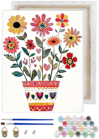 VIGEGU Flowers Paint by Numbers Kit for Adults Beginner with Frame,Paint by Number DIY Adult Vase Patterns Paint by Number Kits for Home Decor 9x12 Inch by VIGEGU