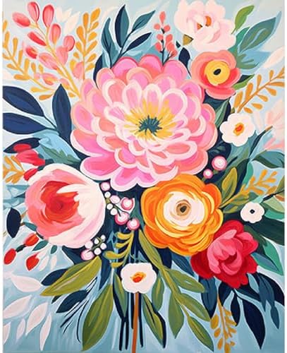 YarnMate Flowers Paint by Numbers Kit for Adults - Flowers in Vase Paint by Number on Canvas Without Frame, DIY Acrylic Painting for Gift Home Wall Decor (16x20 Inch) by YarnMate