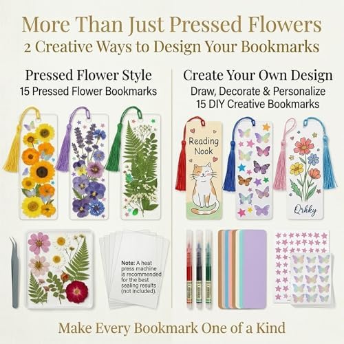 Pressed Flower Bookmark Kit, Make Your Own Clear Dried Flower Bookmarks DIY with 30 PET Sleeves, Tassels, Gift Bags and Sealing Tool. Craft Party Kit for Adults & Gifts for Book Lovers - Image 4
