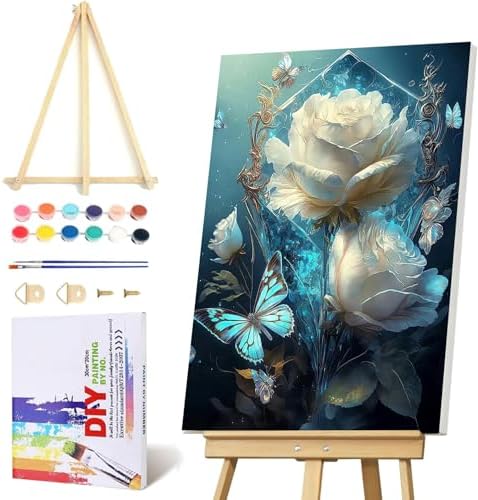VIGEGU Flower Paint by Numbers Kit for Adults with Framed - Paint by Number with Wooden Easel DIY Nice Box Acrylic Oil Painting,for Wall Decor 8x12inch by VIGEGU