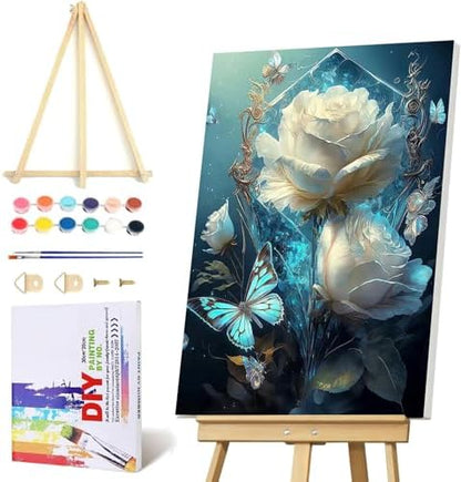 VIGEGU Flower Paint by Numbers Kit for Adults with Framed - Paint by Number with Wooden Easel DIY Nice Box Acrylic Oil Painting,for Wall Decor 8x12inch by VIGEGU