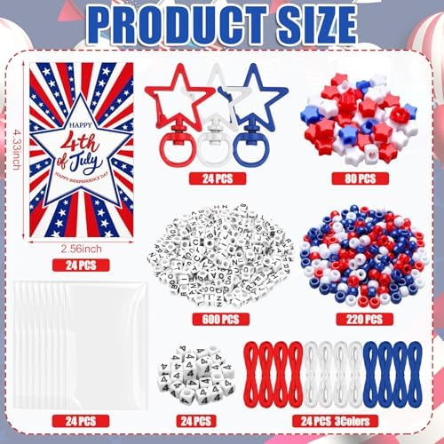 Suncalla 996 Pcs 24 Set 4th of July Patriotic Craft Keychain Making Kit DIY - Image 2