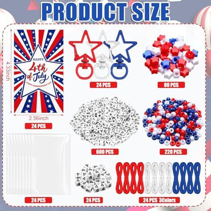 Suncalla 996 Pcs 24 Set 4th of July Patriotic Craft Keychain Making Kit DIY - Image 2