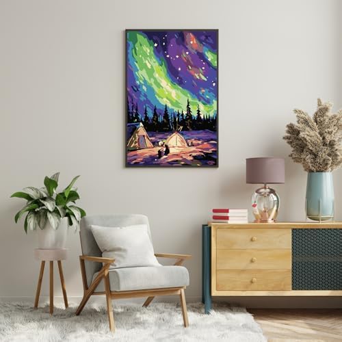 Framed Paint by Numbers Kit for Adults Beginner & Kids Ages 8-12, Aurora Landscape Adult Paint by Number Kits on Canvas with Frame, DIY Number Painting for Adults for Home Wall Decor Gift 8 x 12 Inch - Image 3