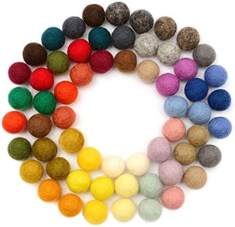 Glaciart One Felt Pom Poms, Wool Felt Balls (60 Pieces) 2 cm – 0.8 Inch, Handmade Felted 30 Color (Red, Pink, Blue, Yellow, Black, White, Pastel and More) Bulk Small Puff for Felting and Garland by GlaciartOne