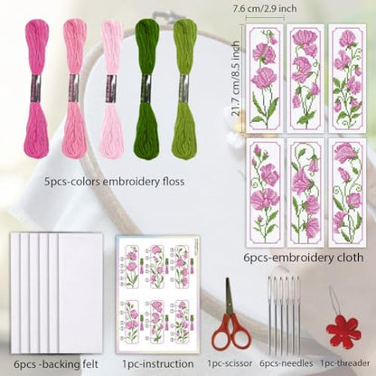 ORIGACH 6 Set Pea Flower Cross Stitch Bookmark Kit for Beginner - Image 2