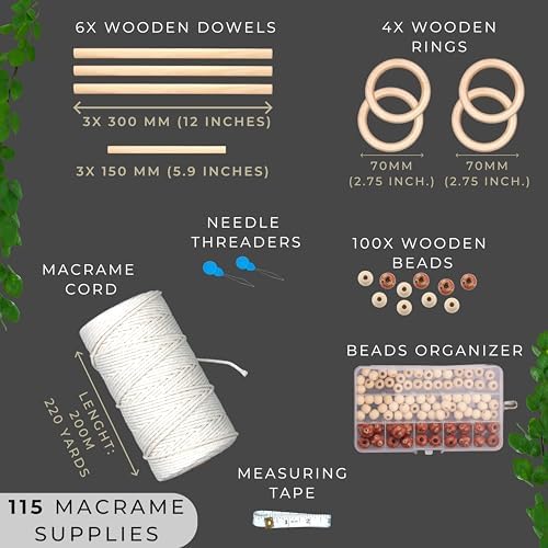 MIGO Creates DIY Macrame Kit for Beginners with 9 Macrame Projects Ebook, 115 Pcs Macrame Supplies & 220yd Cotton Yarn | Create Unique Bohemian Decor Craft Projects! Perfect DIY Crafts for Adults! - Image 3