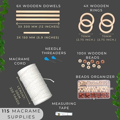 MIGO Creates DIY Macrame Kit for Beginners with 9 Macrame Projects Ebook, 115 Pcs Macrame Supplies & 220yd Cotton Yarn | Create Unique Bohemian Decor Craft Projects! Perfect DIY Crafts for Adults! - Image 3