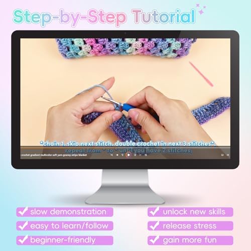 Aeelike Crochet Blanket Kit for Beginner, Easy Crochet Kit, Purple Gradient - Image 4