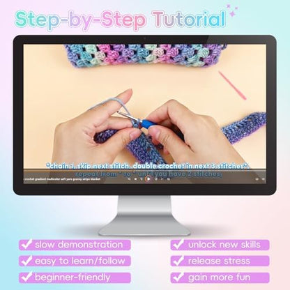 Aeelike Crochet Blanket Kit for Beginner, Easy Crochet Kit, Purple Gradient - Image 4