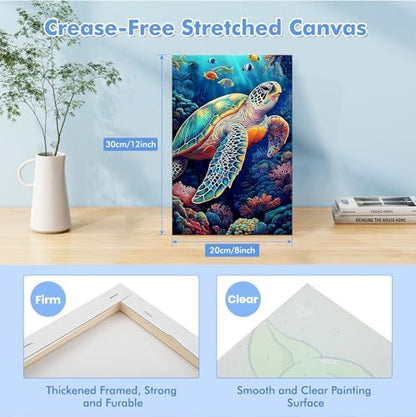 Bowetile Framed Paint by Numbers Sea Turtle for Adults Beginners, Adults' Paint-by-Number Kits, Easy Adult Paint by Number Kits on Canvas, Acrylic Animals Number Painting for Home Decor, 8x12in - Image 3