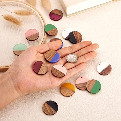 FASHEWELRY 18Pcs Flat Round Wood Resin Earrings Charms 28.5mm Mixed Color Round Wooden Earring Blanks Charms Dangle Wooden Earring Findings for Jewelry Making - Image 3