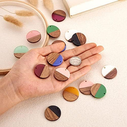 FASHEWELRY 18Pcs Flat Round Wood Resin Earrings Charms 28.5mm Mixed Color Round Wooden Earring Blanks Charms Dangle Wooden Earring Findings for Jewelry Making - Image 3