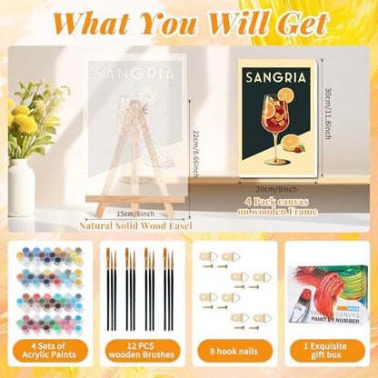 4 Pack Framed Paint by Numbers Kit for Adults, Retro Cocktail , 8 x 12 Inch - Image 3