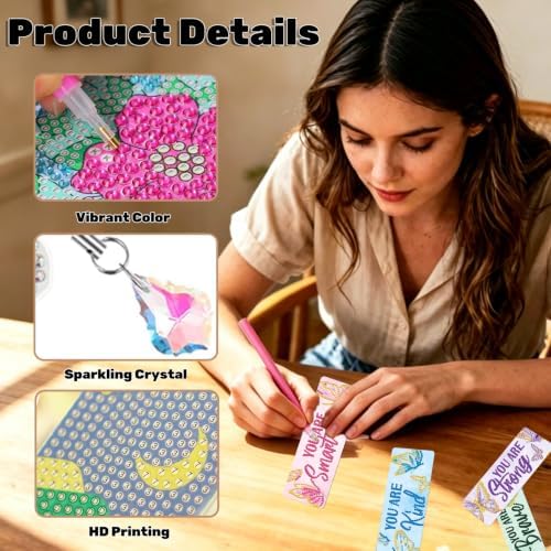 CRZMODE 4 Pack Butterfly Diamond Art Bookmarks, Special Shaped Diamond Painting Bookmarks with Pendant, DIY Butterfly Diamond Art with Tassels Crafts Gifts Supplies - Image 4