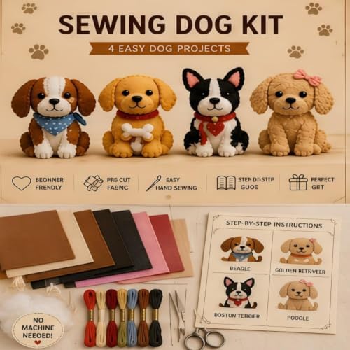 Sewing Kit for Beginners, DIY Felt Sewing Craft Kit with Pre-Cut Fabric & Instructions, Handmade Plush Animal Craft Set for Adults & Teens (Bird) (Dog) - Image 6