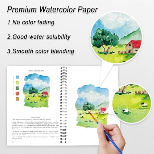 Watercolor Workbooks for Adults Beginners & Teens, 16 Colors 15 Beautiful Paintings, Pre-Outlined Designs, Easy Watercolor Art Book（Scenery） - Image 5