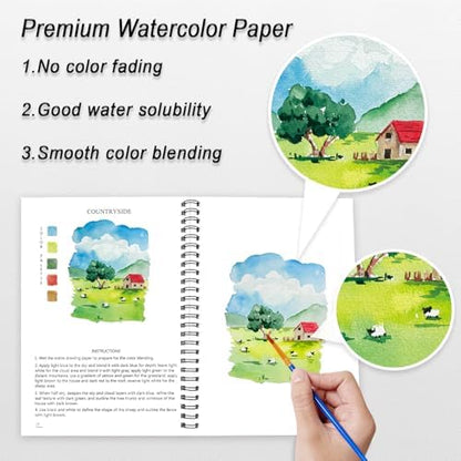 Watercolor Workbooks for Adults Beginners & Teens, 16 Colors 15 Beautiful Paintings, Pre-Outlined Designs, Easy Watercolor Art Book（Scenery） - Image 5