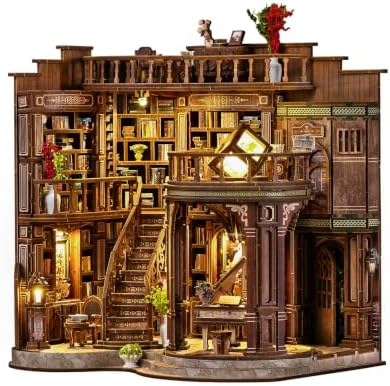 DIY Miniature House Kit for Adults, Tiny Dollhouse Book Nook Kit Bookshelf Crafts Decor, 3D Wooden Puzzle, Gifts for Family Friends Adults Teens, Dream Book Loft by VORABAITLE