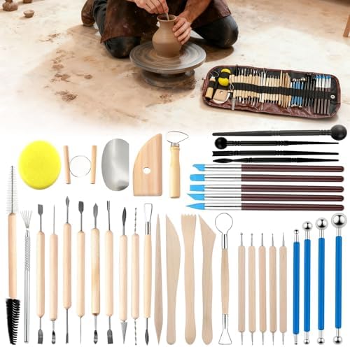 Pottery Clay Sculpting Tools Kit: 39Pcs Foam Clay for Stippling Carving Shaping Molding with Storage Bag - Air Dry Clay for Professional Polymer Artists Even Beginners by Queenme